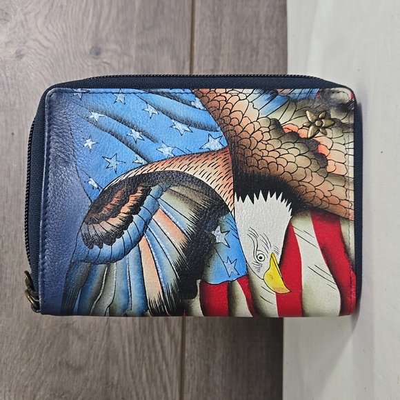 Anuschka Hand  Painted Patriotic Eagle Print Zip-Around Wallet - Picture 1 of 12